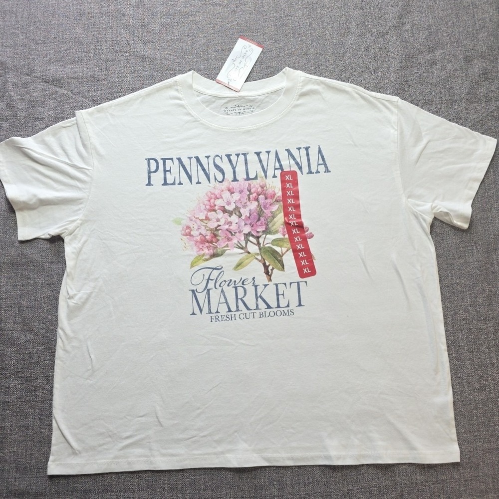 State Of Mine Pennsylvania Flower Market T-Shirt 100% Cotton NWT Size XL Floral